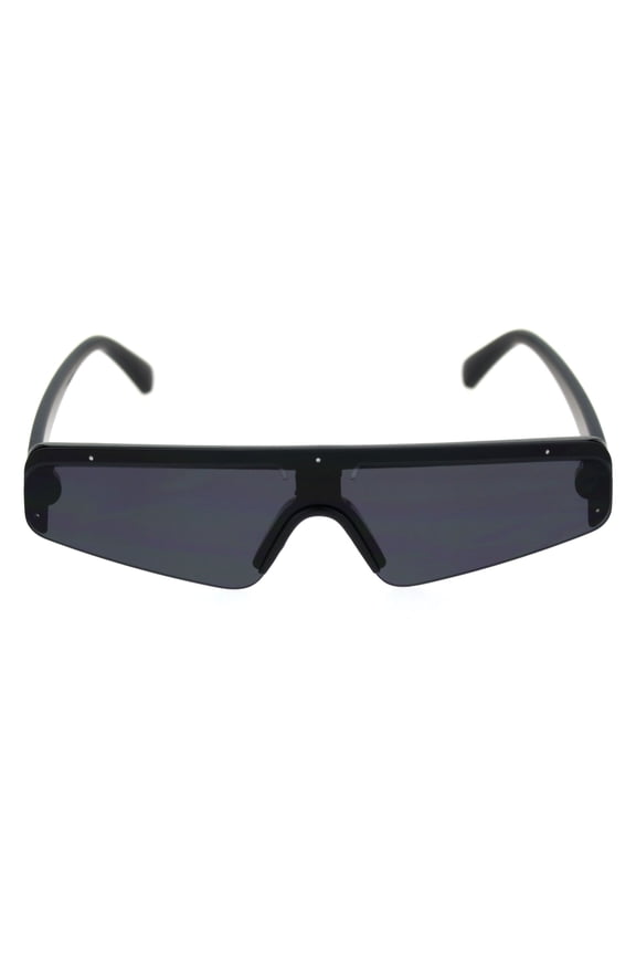 Flat Top Futurism Robotic Disco Narrow Half Rim Plastic Sunglasses All Black