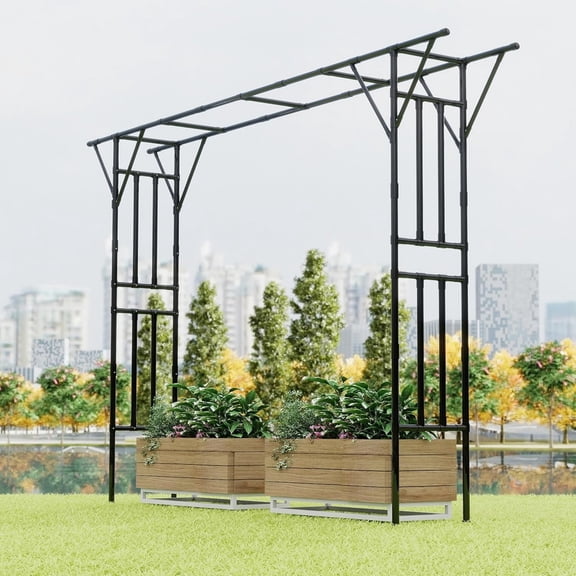 Flat Top Garden Arch Trellis, 11FT x 9FT Extra Large Garden Trellis for Climbing Plants Outdoor, 141.7in x 108in PE-Coated Metal Arbor Archway for Roses,Wisteria,Wedding,Patio Decoration Black