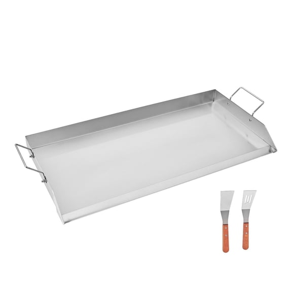 Flat Top Griddle Stainless Steel 32x16 Inch Rectangular Pan with Handle, for Grill, Camping Tailgating Party