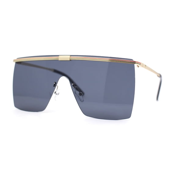 Flat Top Half Metal Rim Oversize Rectangle Shield Mob Sunglasses Gold - Black