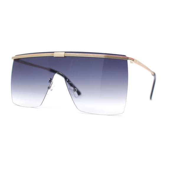 Flat Top Half Metal Rim Oversize Rectangle Shield Mob Sunglasses Gold - Smoke
