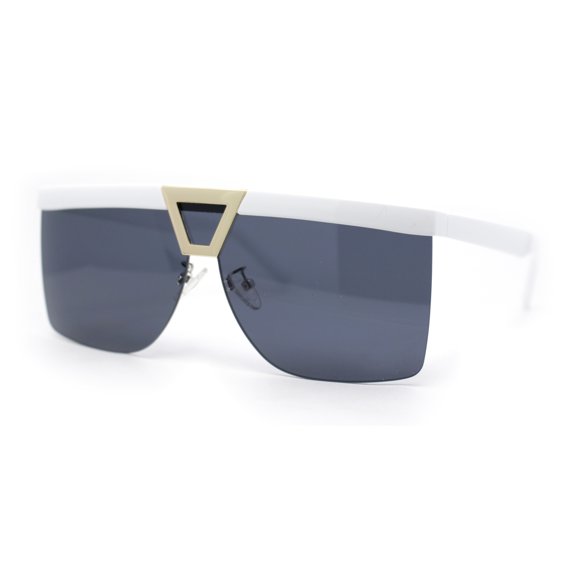 Flat Top Half Rim Euro Style Mafia Shield Plastic Oversize Sunglasses White - Black
