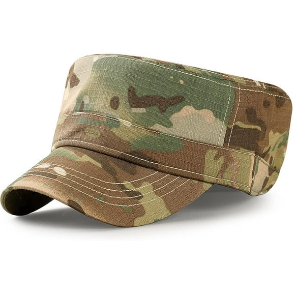 Flat Top Hat for Men Unisex Cadet Army Cap Flat Top Cadet Caps Adjustable Snapback Outdoor Leisure Camouflage Hat
