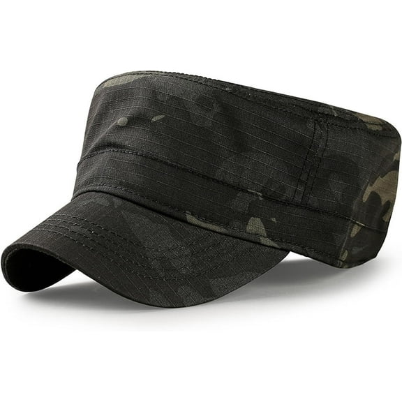 Flat Top Hat for Men Unisex Cadet Army Cap Flat Top Cadet Caps Adjustable Snapback Outdoor Leisure Camouflage Hat