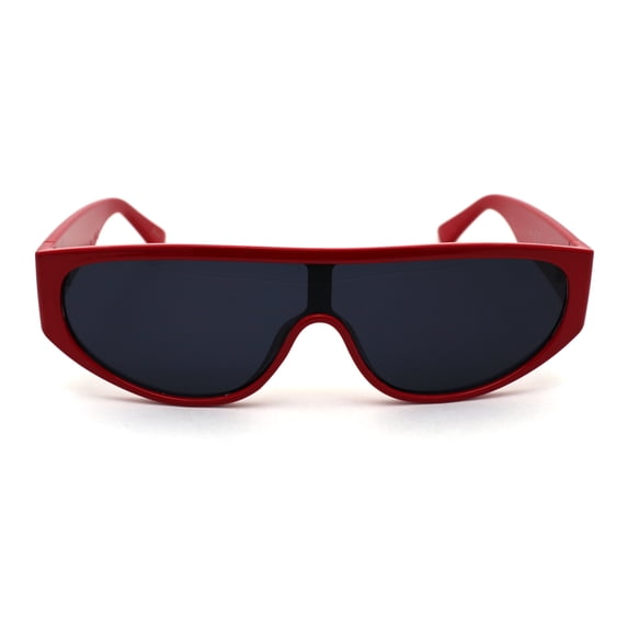 Flat Top Mobster Narrow Rectangular Shield Plastic Sunglasses Red Black