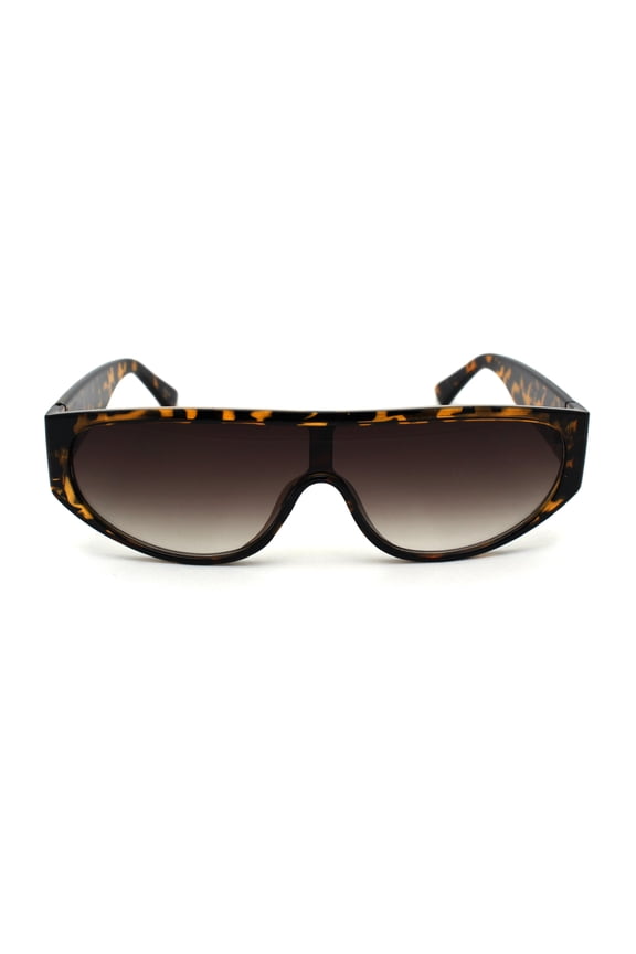 Flat Top Mobster Narrow Rectangular Shield Plastic Sunglasses Tortoise Brown