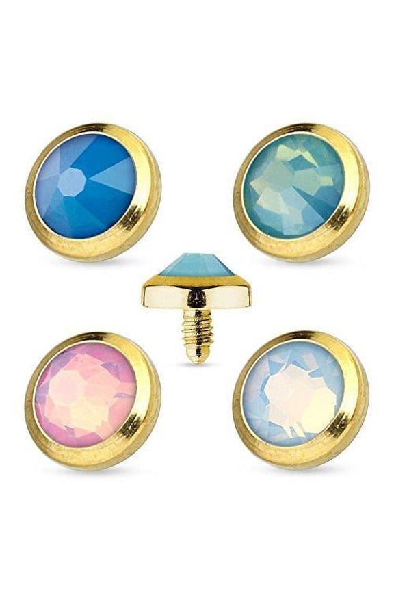 Flat Top Opalite Gem Gold IP 316L Surgical Steel Dermal Anchor Top 4mm 14g
