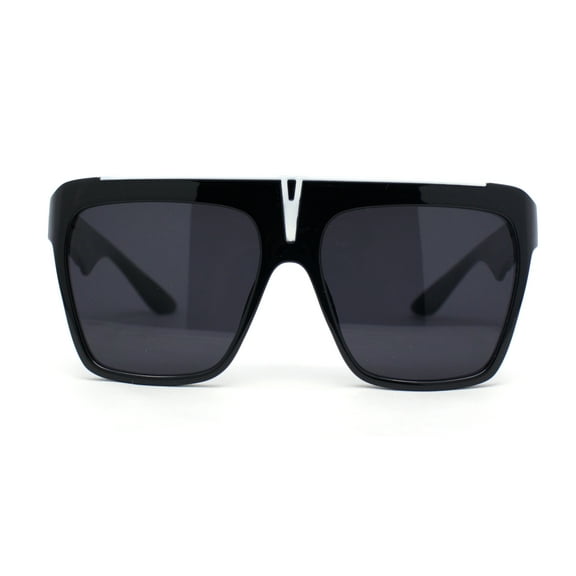 Flat Top Oversized Rectangular Plastic Retro Racer Fashion Sunglasses All Black