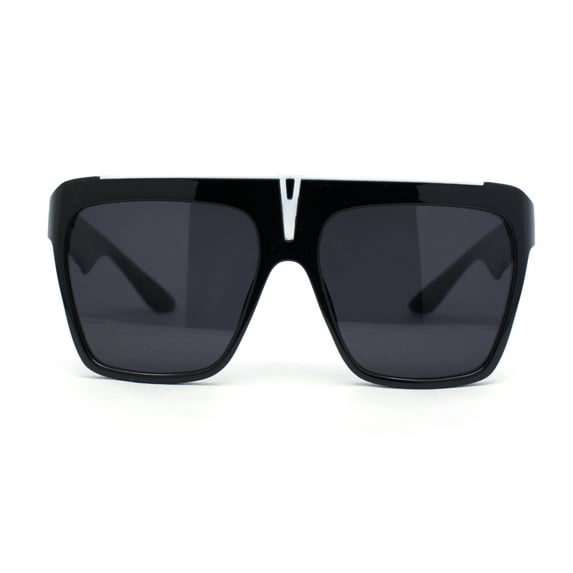 Flat Top Oversized Rectangular Plastic Retro Racer Fashion Sunglasses All Black