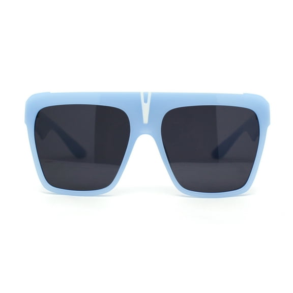 Flat Top Oversized Rectangular Plastic Retro Racer Fashion Sunglasses Blue - Black
