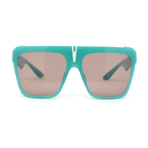 Flat Top Oversized Rectangular Plastic Retro Racer Fashion Sunglasses Green - Brown
