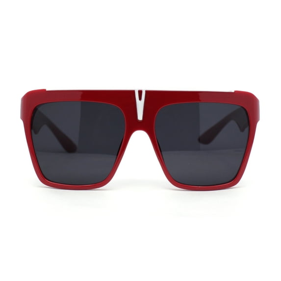 Flat Top Oversized Rectangular Plastic Retro Racer Fashion Sunglasses Red - Black