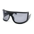 thumbnail image 1 of Flat Top Oversized Wrap Curved Lens Plastic Retro Sporty Sunglasses All Black, 1 of 4
