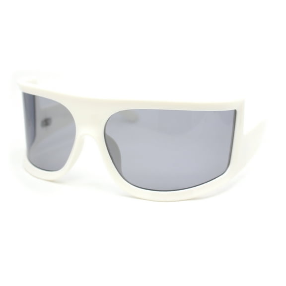 Flat Top Oversized Wrap Curved Lens Plastic Retro Sporty Sunglasses White - Black