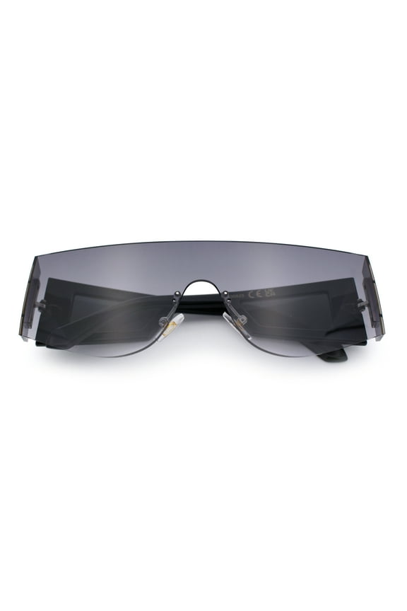Flat Top Rimless Shield Rectangular 80s Minimalist Sunglasses Black - Smoke