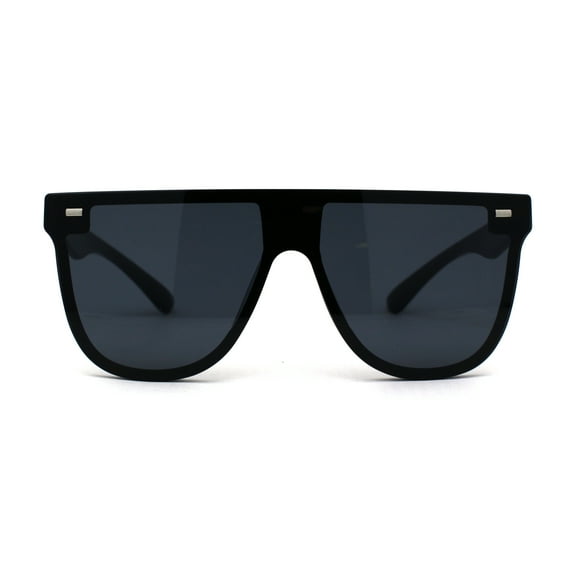 Flat Top Shield Horn Rim Hip Hop Sunglasses All Black
