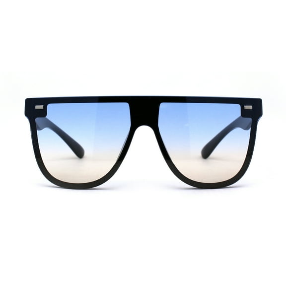 Flat Top Shield Horn Rim Hip Hop Sunglasses Black Blue Peach