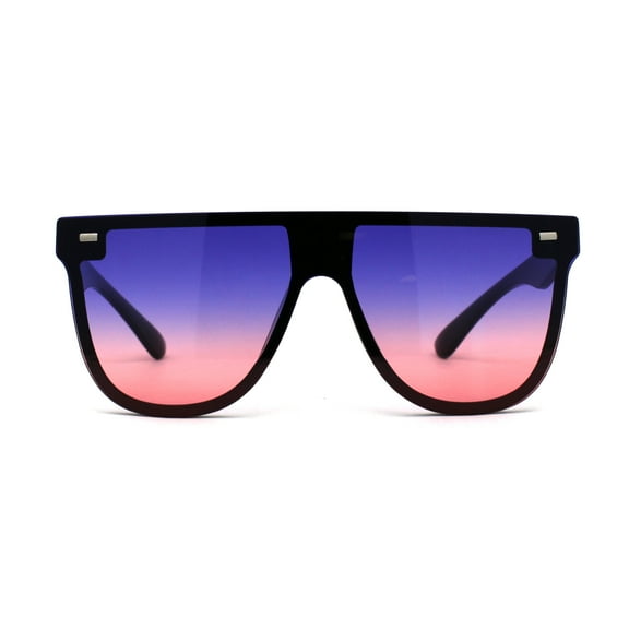 Flat Top Shield Horn Rim Hip Hop Sunglasses Black Blue Pink