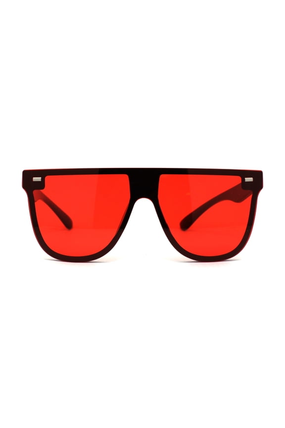 Flat Top Shield Horn Rim Hip Hop Sunglasses Black Red