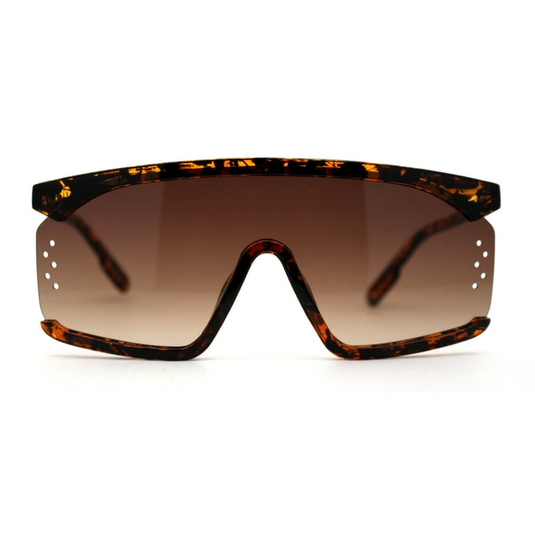 Flat Top Side Vent Mono Block Lens Shield 80s Sport Sunglasses Tortoise Brown