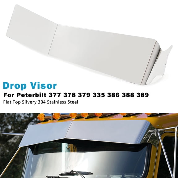 Flat Top Silvery Drop Visor For Peterbilt 377 378 379 335 386 388 389