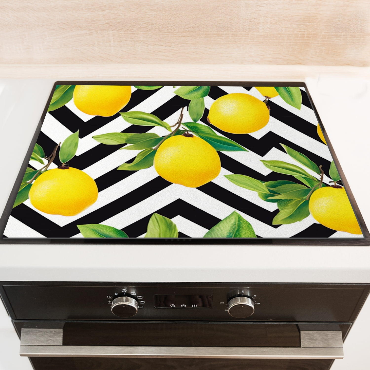 Flat Top Stove Cover, Fresh Lemon on Black and White Canvas, Countertop Protector, Cooktop Protector mat, Square Foldable Decoration pad for Kitchen RV (28×20 Inch)
