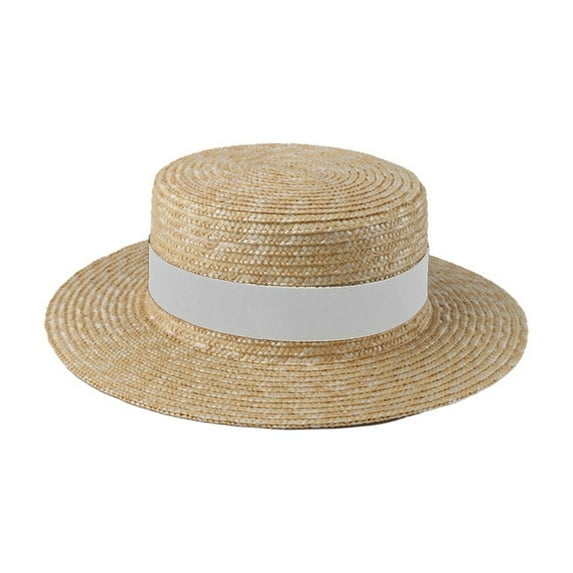 Flat Top Straw Hat for Women - Seaside Summer Sun Protection Hat with Wide Fringe, Breathable Natural Material, 22.04inx22.83in Head Circumference