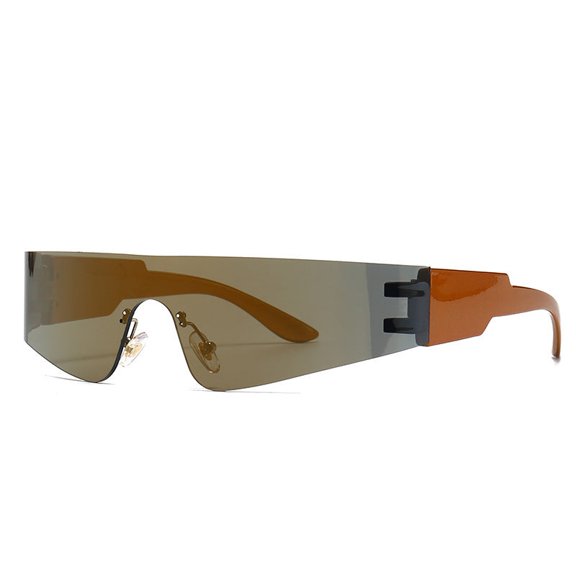 Flat Top Sunglasses, One-Piece Frameless Fashion Glasses with UV400 Protection, Resin Lenses and PC Frame for Women