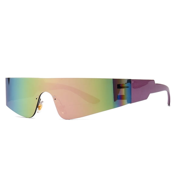 Flat Top Sunglasses, One-Piece Frameless Fashion Glasses with UV400 Protection, Resin Lenses and PC Frame for Women