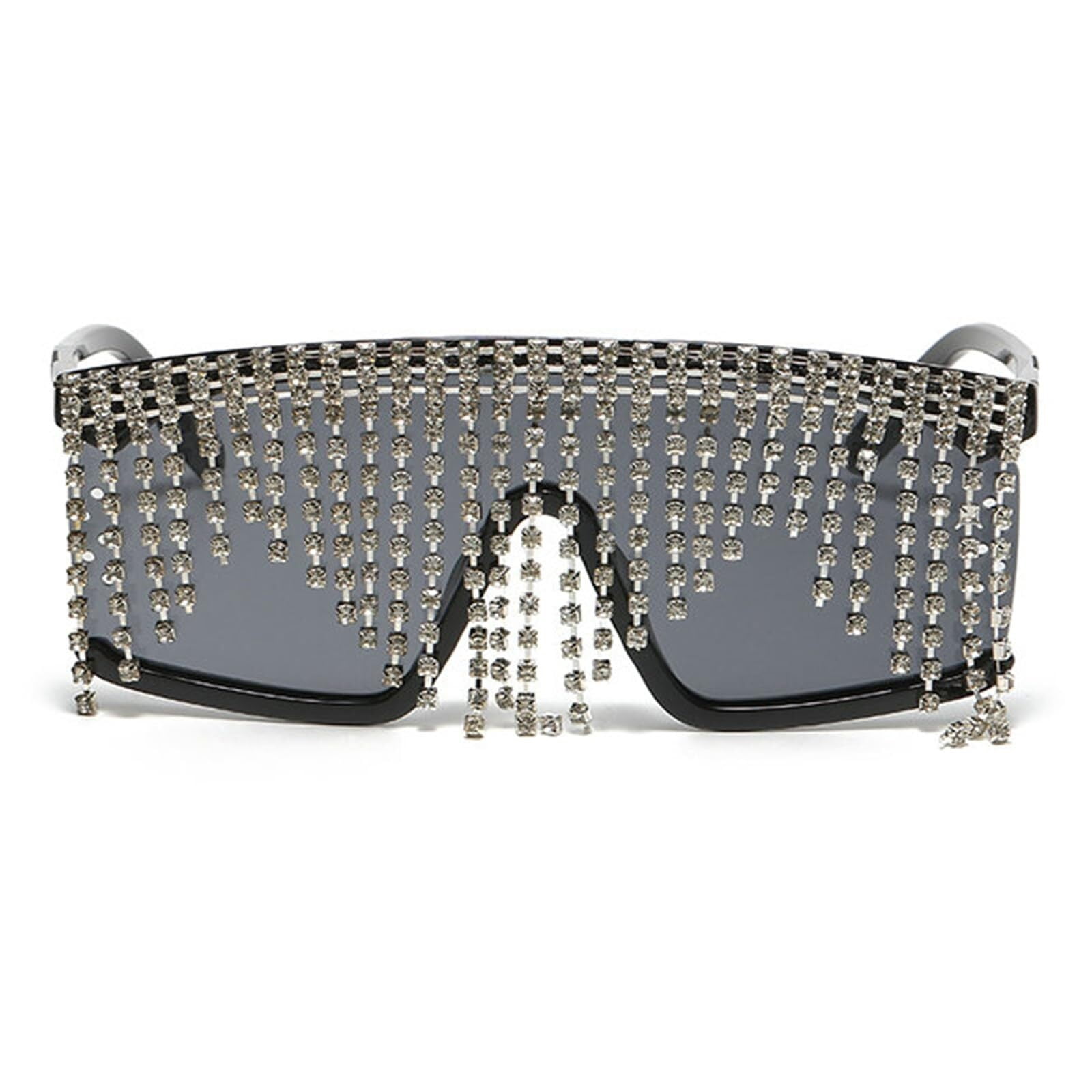 Flat Top Tassel Rhinestone Sunglasses UV400 Party Shades willochra Flat Top Tassel Rhinestone Sunglasses Diamond  main image 4