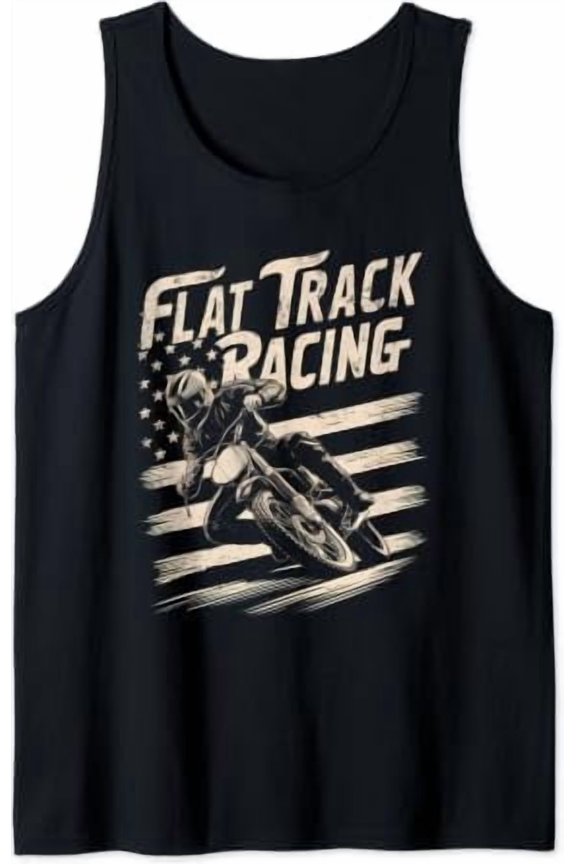 Flat Track Motorcycle Racing Usa Flag Speedway Dirt Tank Top Size S-3XL