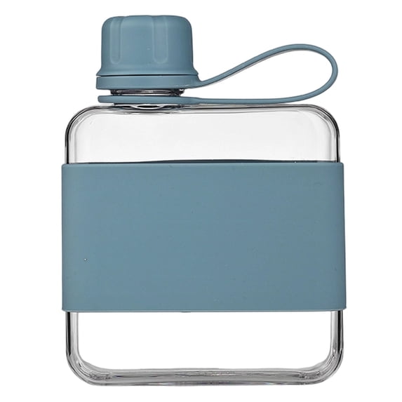 Flat Travel Water Bottle, Reusable Square Flask for Pocket Purse, Leakproof Slim Drinking Bottle for Camping Fitness Outdoor Sports (Blue)