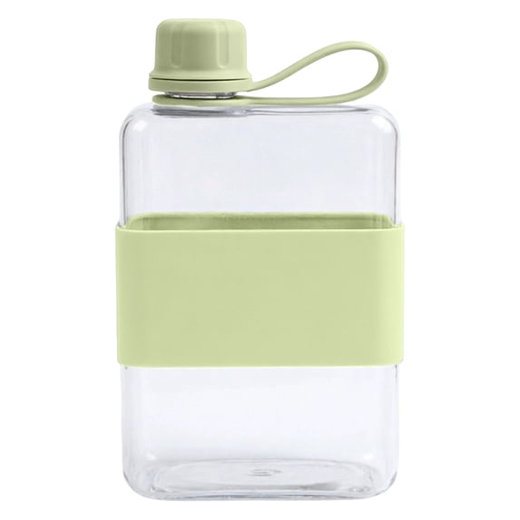 Flat Travel Water Bottle, Reusable Square Flask for Pocket Purse, Leakproof Slim Drinking Bottle for Camping Fitness Outdoor Sports (Green)