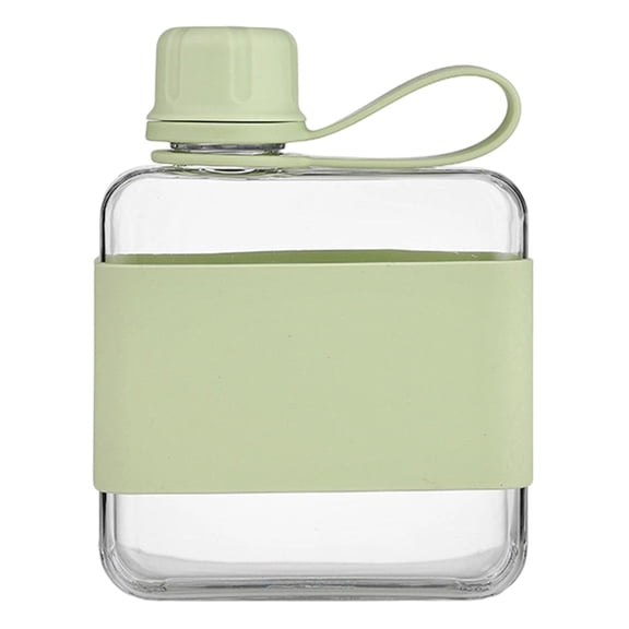 Flat Travel Water Bottle, Reusable Square Flask for Pocket Purse, Leakproof Slim Drinking Bottle for Camping Fitness Outdoor Sports (Green)