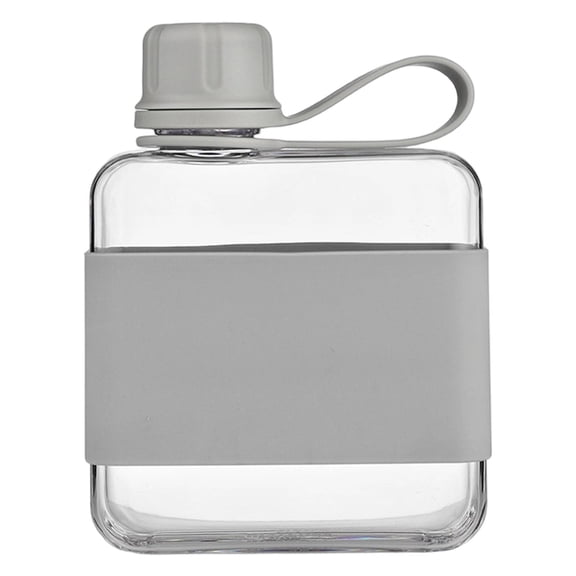 Flat Travel Water Bottle, Reusable Square Flask for Pocket Purse, Leakproof Slim Drinking Bottle for Camping Fitness Outdoor Sports (Grey)