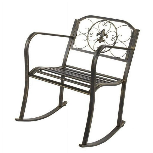 Flat Tube Iron Wire Single Rocking Chair Bronze Color, Stable & Sturdy Garden Iron Art Rocking Chair Family Chairs for Patio, Deck, Backyard or Garden Outdoor Use