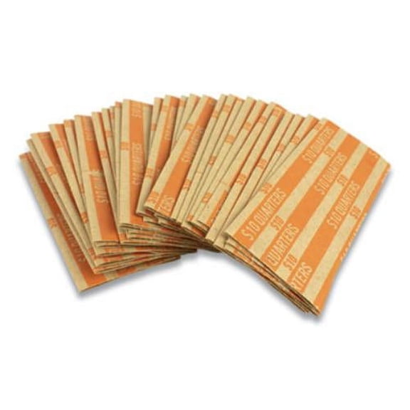 Flat Tubular Coin Wrap, Quarters, $10.00, Orange, 1,000/box | Bundle of 5 Boxes