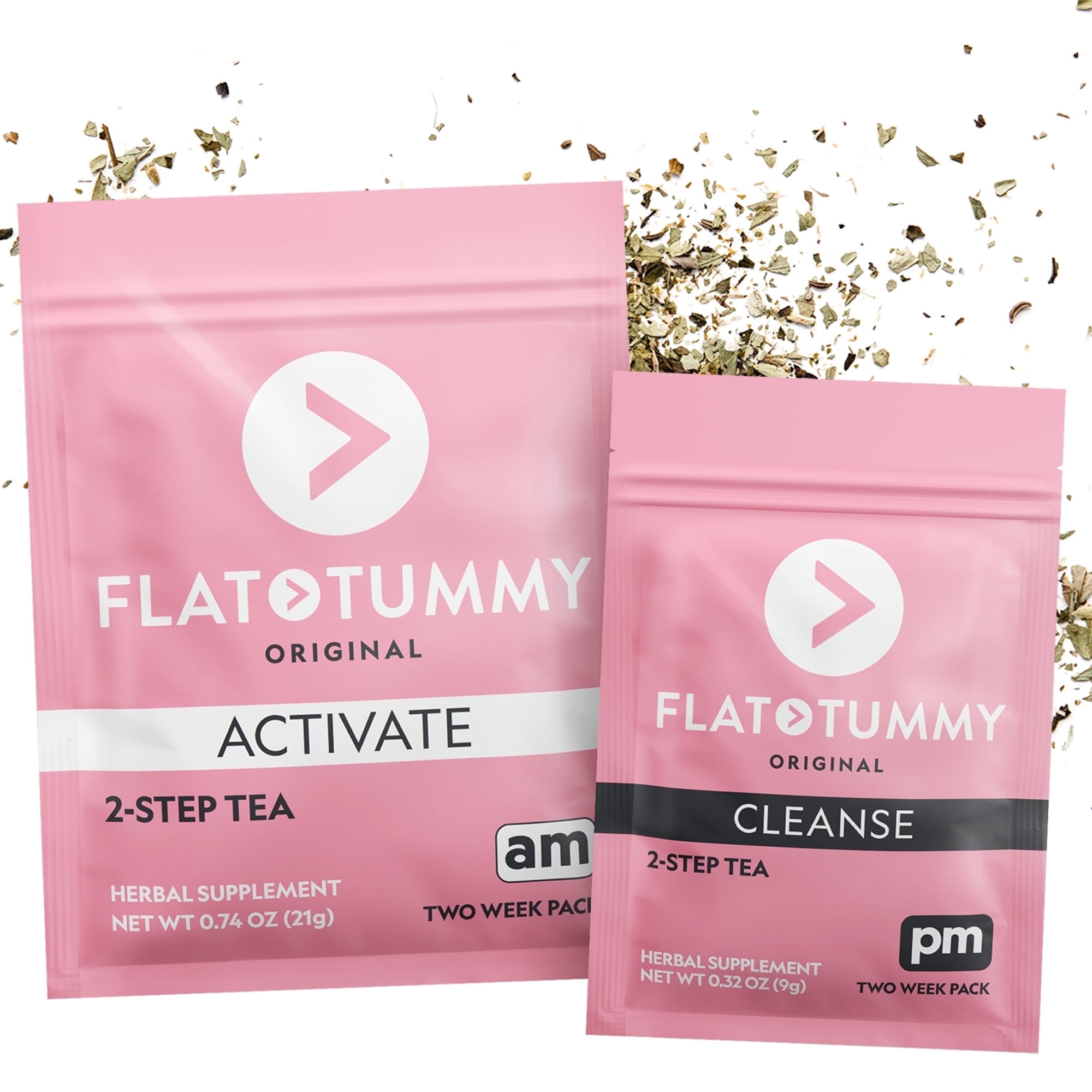 FLAT TUMMY Detox Tea (2 Week Program) 2-Step, All Natural Cleanse with Senna, Green Tea