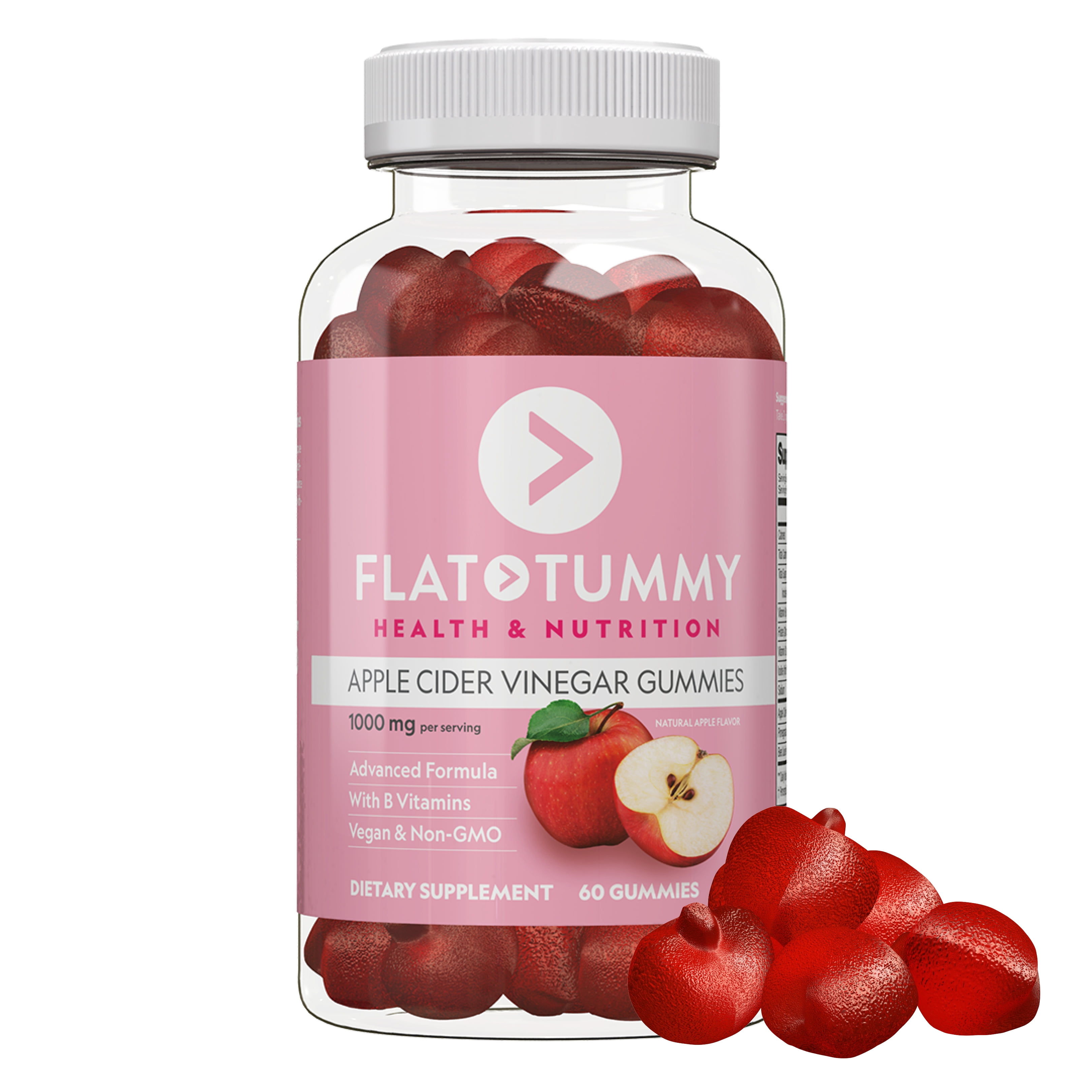 Flat Tummy Apple Cider Vinegar Gummies, 60 Count Dietary Supplement
