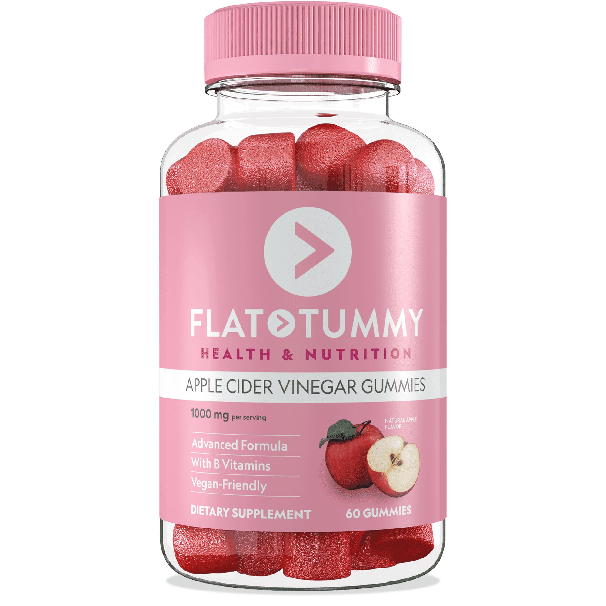 Flat Tummy Apple Cider Vinegar Gummies, 60 Count Natural Energy, Detoxification, Gut Health Support