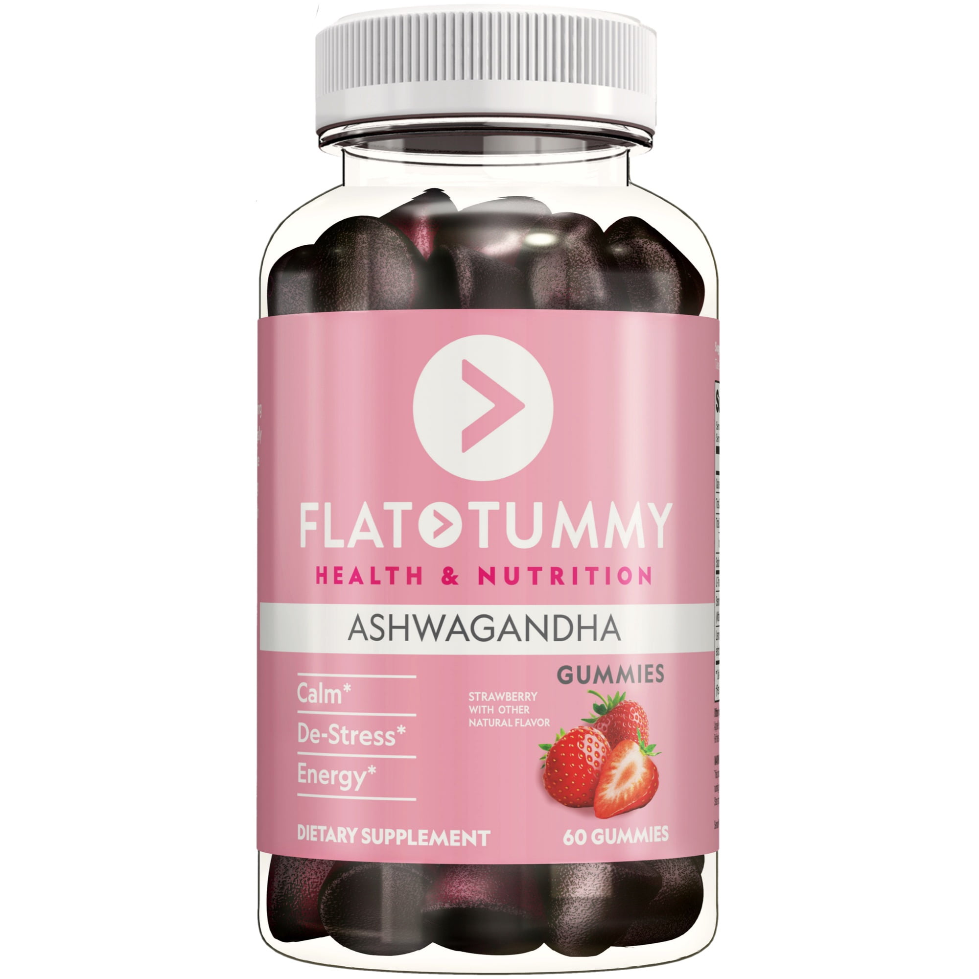 Flat Tummy Vegan Ashwagandha Gummies for Adults, Stress & Anxiety Relief, 1 Bottle (60 Gummies
