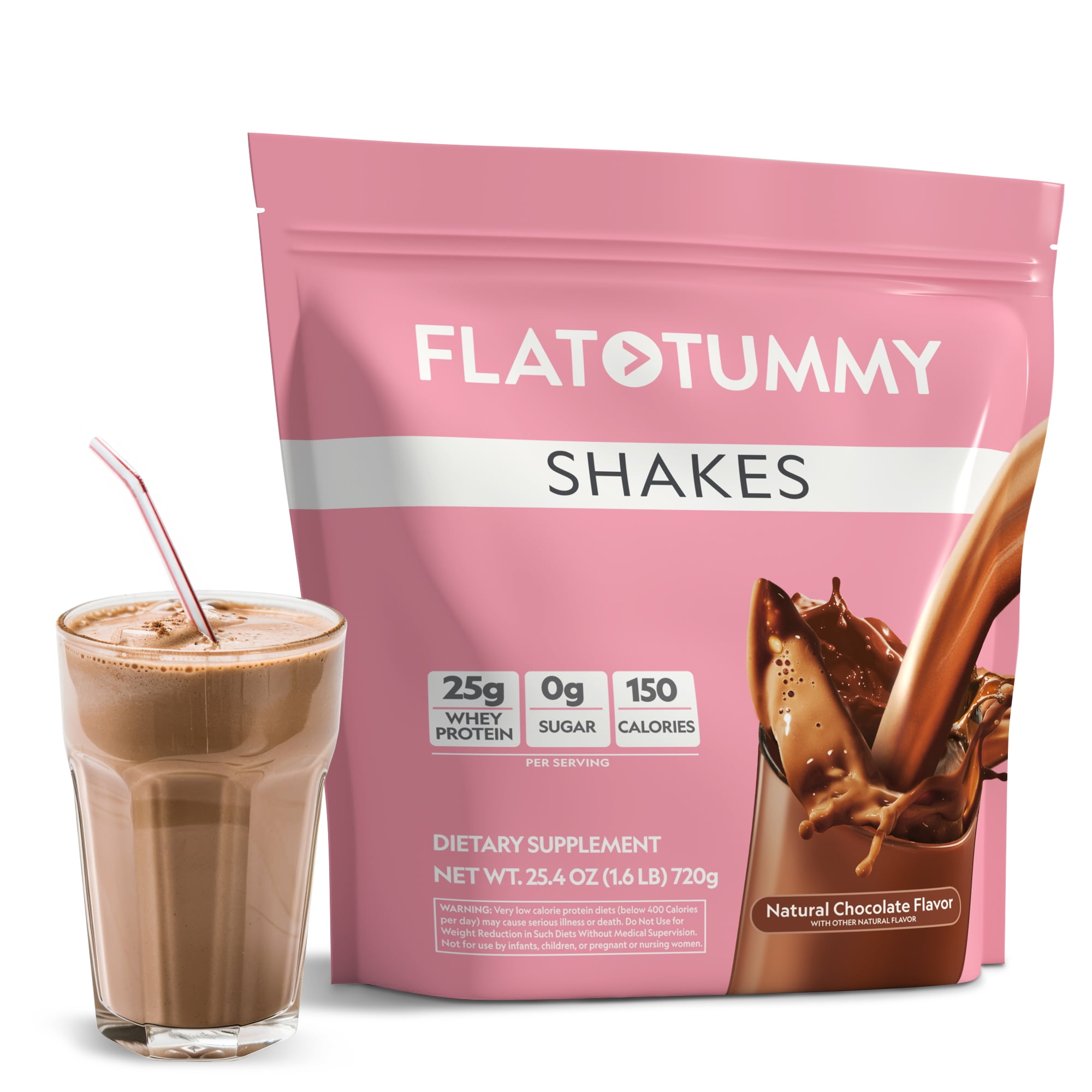 Flat Tummy Shakes - Chocolate, 20 Servings  Post GLP-1 Protein Supplement, High Protein, Zero Sugar, Keto-Friendly Meal Replacement with Clinically Studied Morosil