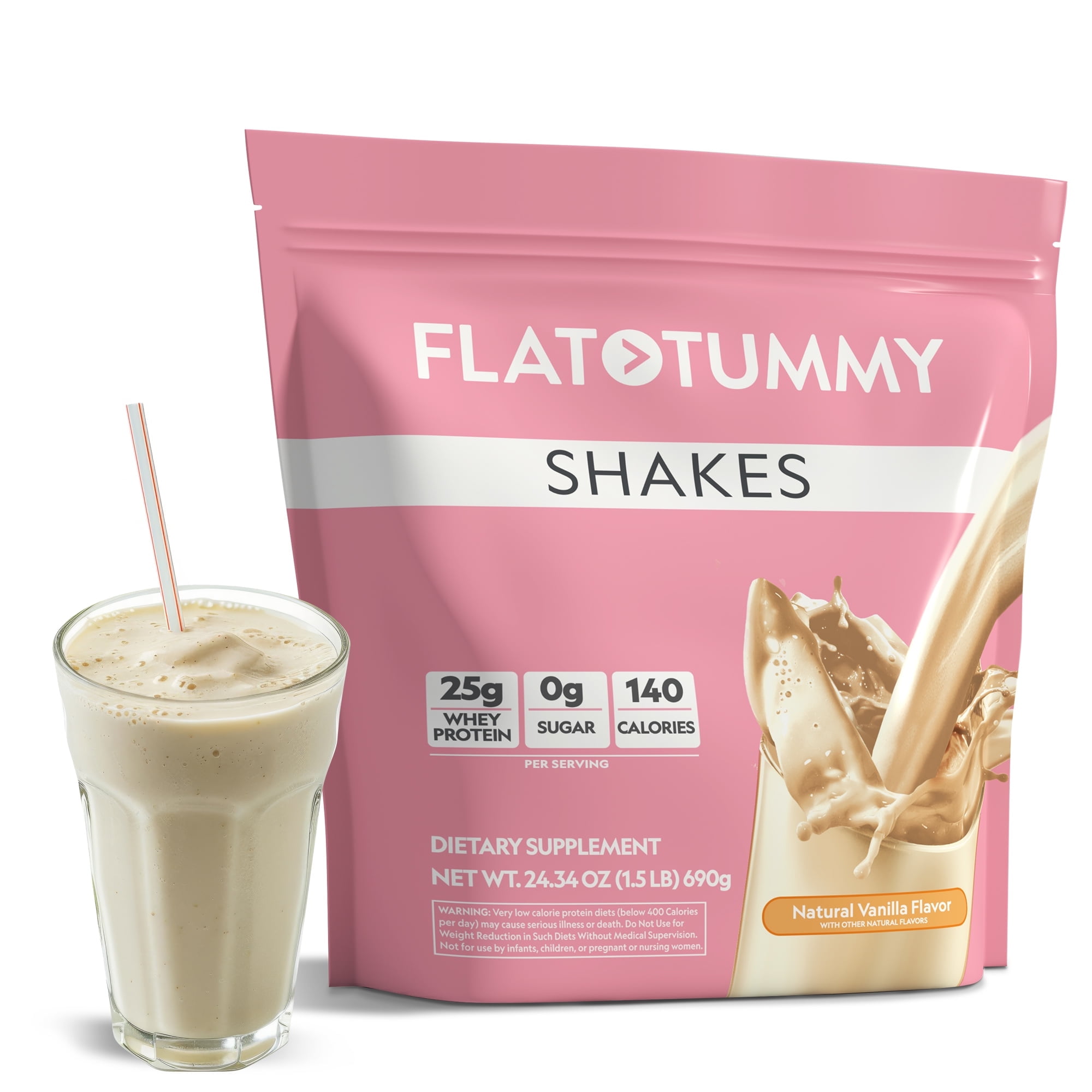 FLAT TUMMY Shakes Vanilla (20 Servings) - Post GLP-1 Protein Supplement, Zero Sugar