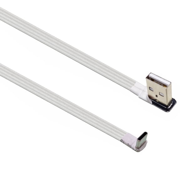 Flat USB A To Type C Cable With 90 Degree Angled Connector USB2.0 Estension Cord For Phones Tablets Cameras And More