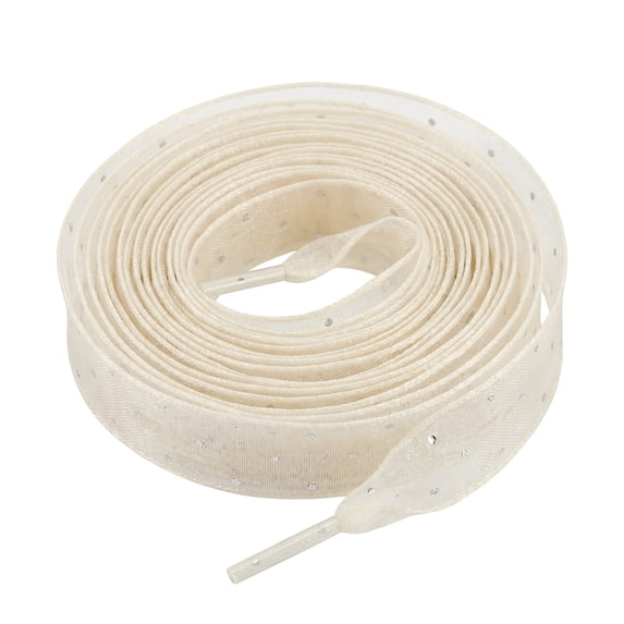 Flat Ultra-Wide 6cm Chiffon Ribbon Overlocked Bow Shoe Laces Strings Rhinestone Embellishment Shiny Shoelaces 1 Pair Beige 100cm/39.4"