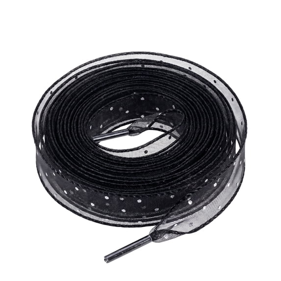 Flat Ultra-Wide 6cm Chiffon Ribbon Overlocked Bow Shoe Laces Strings Rhinestone Embellishment Shiny Shoelaces 1 Pair Black Gray 100cm/39.4"