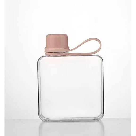 Flat Water Bottle Travel Flask Portable 10.5 oz BPA Free Tritan Square Small Water Bottles Leakproof Slim Water Bottle for Purse Travel Pocket Sports Fitness (Pink, 10.5)