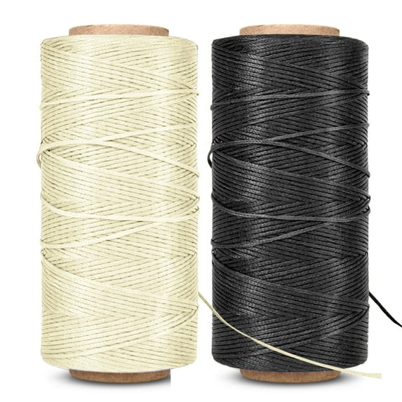 Flat Waxed Thread (Beige & White) - 284Yard 1mm 150D Wax String Cord Sewing Craft Tool Portable for DIY Handicraft Leather Products Beading Hand Stitching