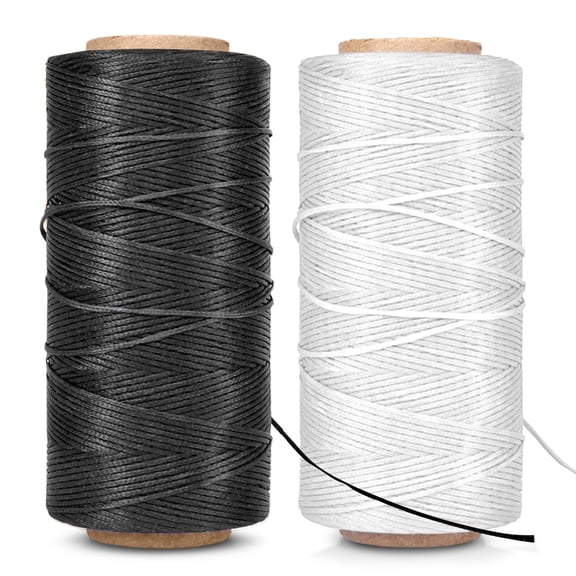 Flat Waxed Thread (Black & White) - 284 Yard 1mm 150D Wax String Cord Sewing Craft Tool Portable for DIY Handicraft Leather Products Beading Hand Stitching