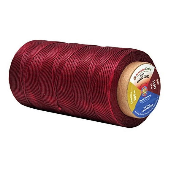 Flat Waxed Thread for Leather Sewing - Leather Thread Wax String Polyester Cord for Leather Craft Stitching Bookbinding by Mandala Crafts 150D 0.8mm 273 Yards Dark Red
